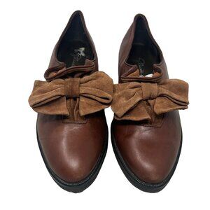 Glacée Flats Size 9.5 Suede Bow Slip On Almond Toe Career Casual Brown Leather